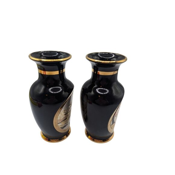 Vintage Japanese Chokin Gilded Pair of vases birds floral Geisha motif circa mid - Picture 2 of 12